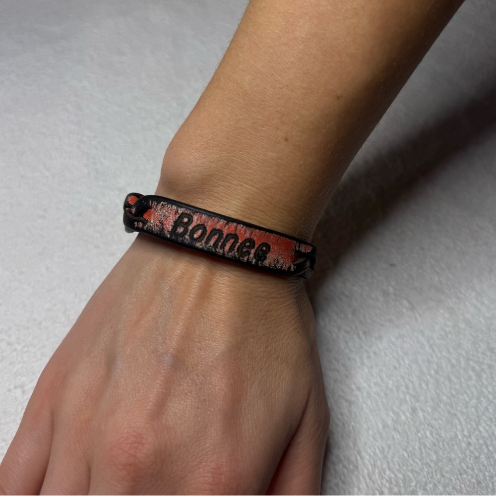 “Bonnee” Name Braided Leather  Bracelet Signed Leather Treaty